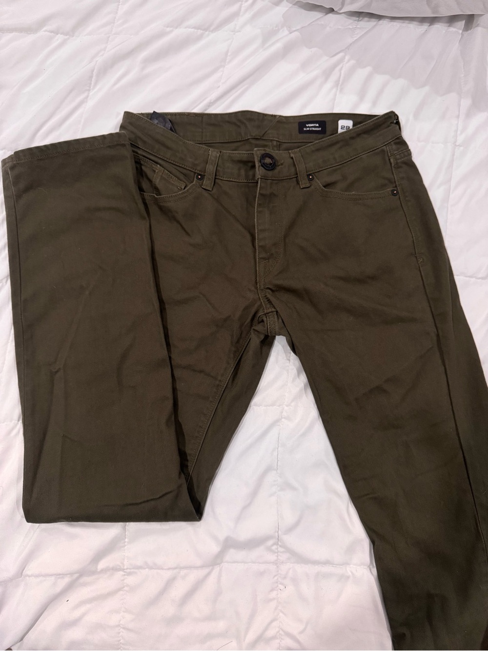 Volcom Slim Straight Jeans in Olive